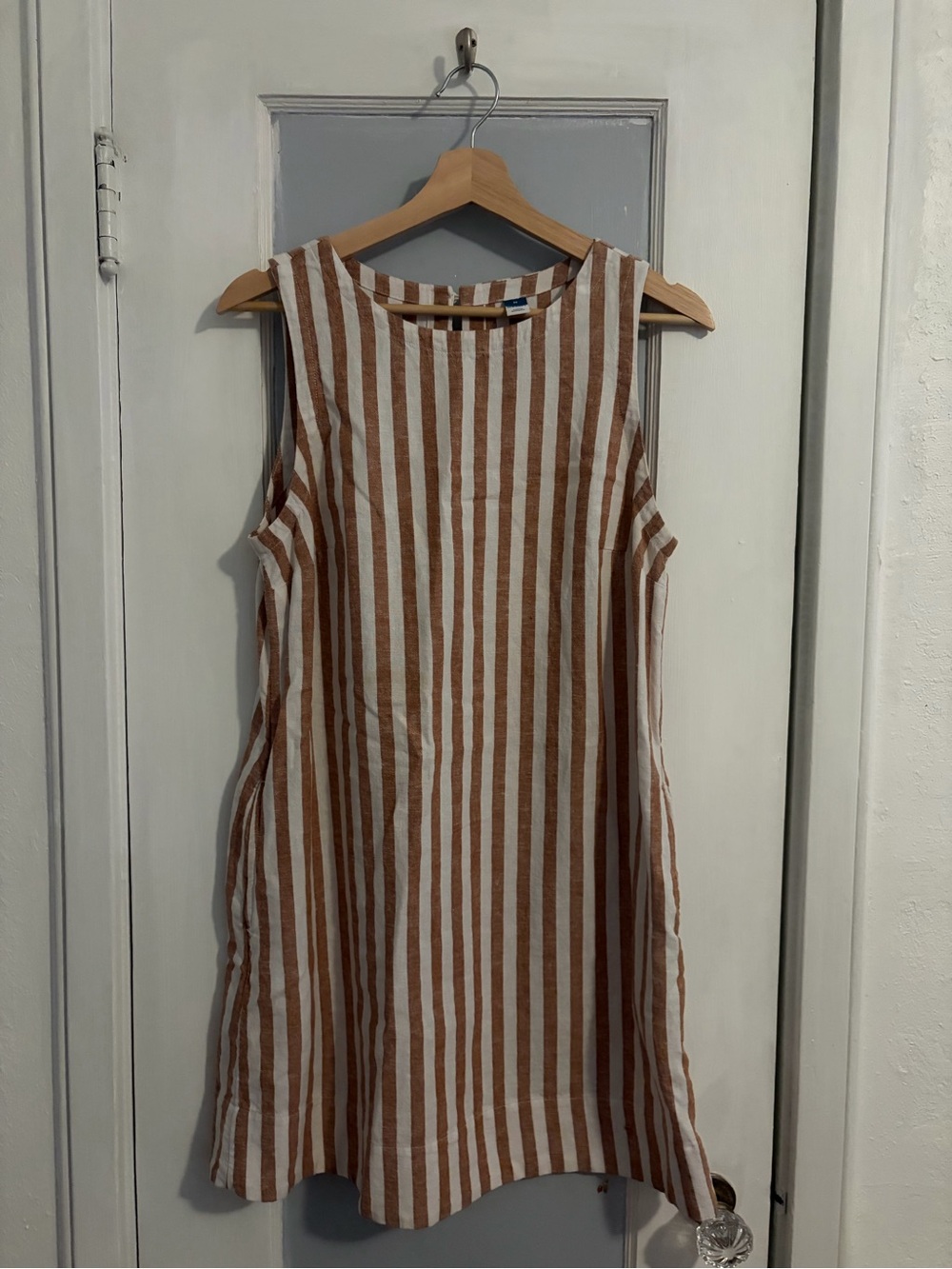 Old Navy striped linen brown and white mini dress